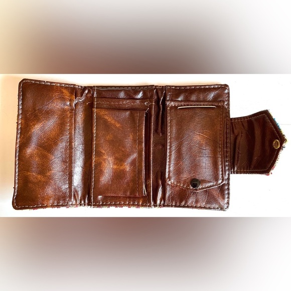 Vintage Creative House Aztec Beaded Tapestry Trifold Wallet | 1960s | Southwest - Picture 4 of 8